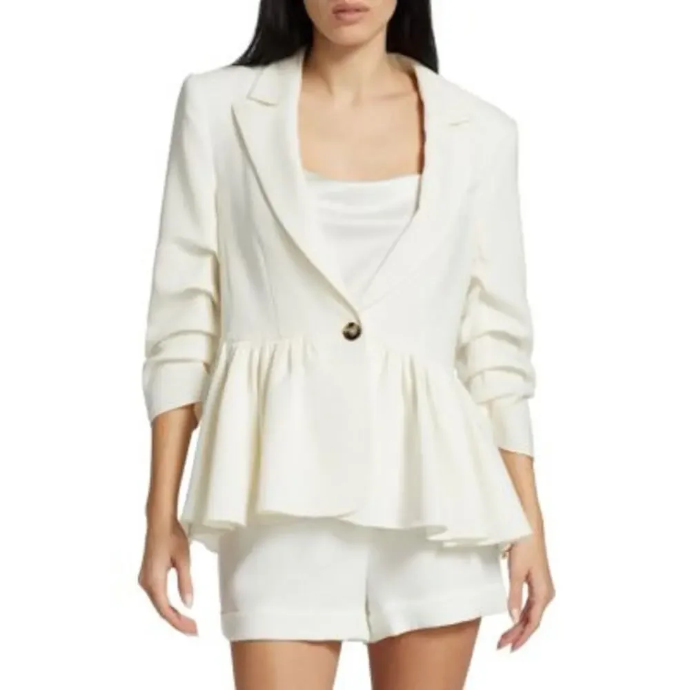 Cinq á Sept Kourtney White Ruffle Blazer Ivory 6 Small Single Breasted Peplum - Picture 7 of 9